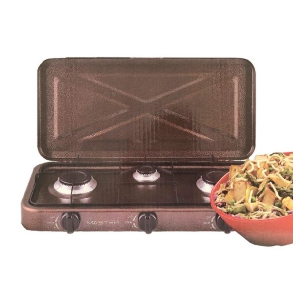 Fornello a Gas 3 Fuochi MASTER Fiamma Regolabile con Coperchio Cod: 6003