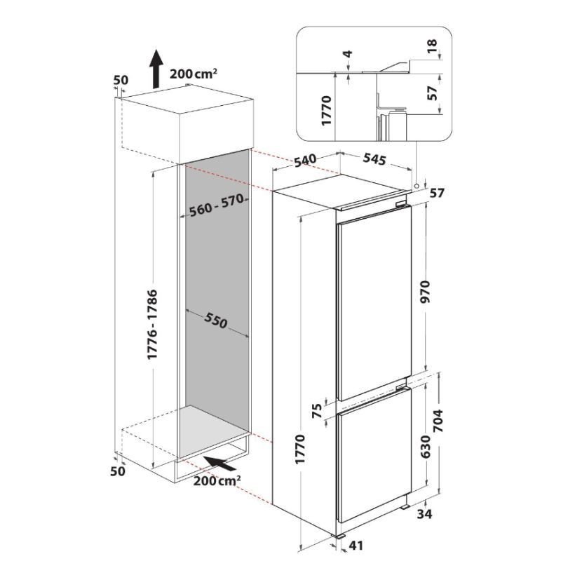 Frigorifero WHIRLPOOL Combinato da Incasso Total No Frost Classe E Capacità Lorda 250 Litri cod: WHC18 T332 - Image 6