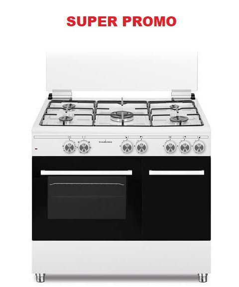 Cucina Elettrica SCHAUB LORENZ 5 Fuochi a Gas Forno a gas Classe A Dimensioni 90 x 60 cm Colore Bianco cod: SS590GEW