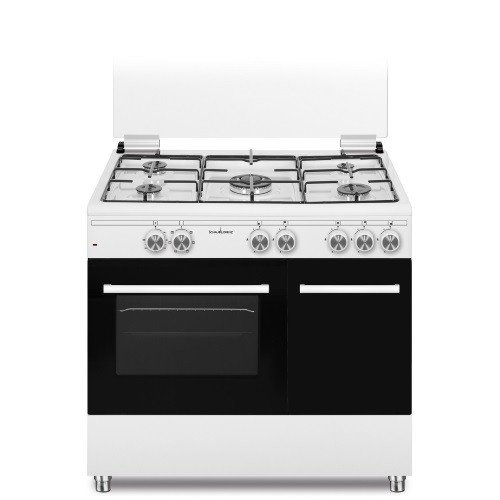 Cucina Elettrica SCHAUB LORENZ 5 Fuochi a Gas Forno Elettrico Classe A Dimensioni 90 x 60 cm Colore Bianco cod: SS590EW