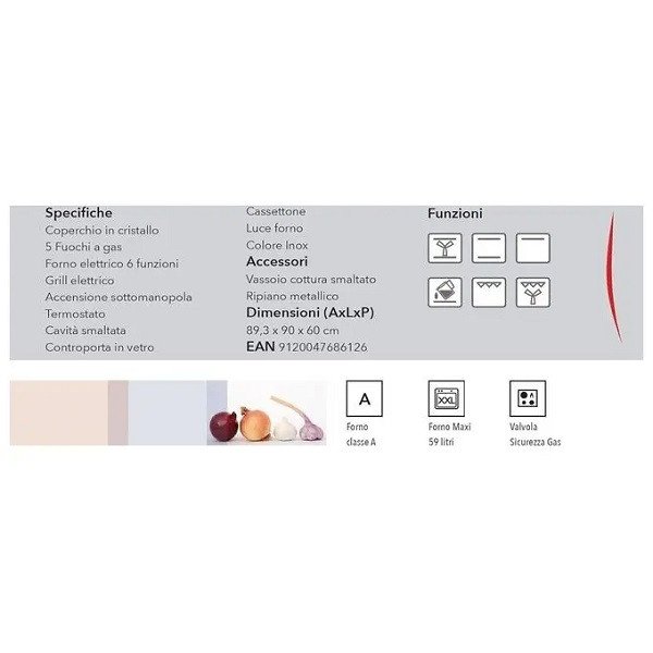 Cucina Elettrica SCHAUB LORENZ 5 Fuochi a Gas Forno Elettrico Classe A Dimensioni 90 x 60 cm Colore Inox cod: SS590EX - Image 3