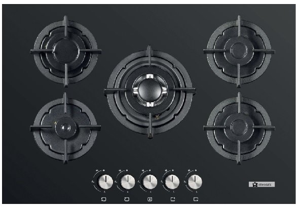 Piano cottura STAYLUX da Incasso a Gas 5 fuochi 75 cm colore Vetro nero/ghisa Cod: C7-50BTF-NERO/GHISA